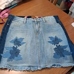 POL Blue Denim Skirt with Floral Embroidery L